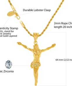Gold Plated Jesus Pendant Necklace with Cubic Zirconia