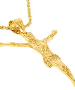 Gold Plated Jesus Pendant Necklace with Cubic Zirconia