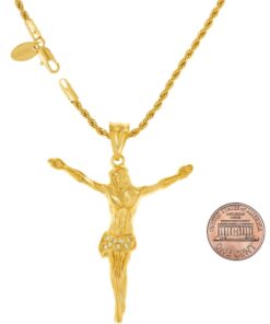 Gold Plated Jesus Pendant Necklace with Cubic Zirconia