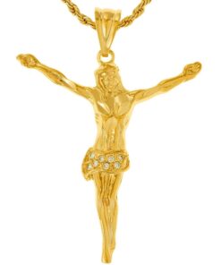 Gold Plated Jesus Pendant Necklace with Cubic Zirconia