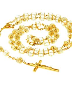 Gold Plated Rosary Necklace, Crystal Prayer Beads