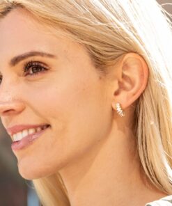 Gold Plated “Stacked Diamonds” Cubic Zirconia Stud Earrings