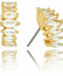 Gold Plated “Stacked Diamonds” Cubic Zirconia Stud Earrings