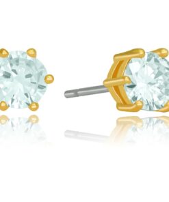 Gold Plated Cubic Zirconia Circle Birthstone Stud Earrings