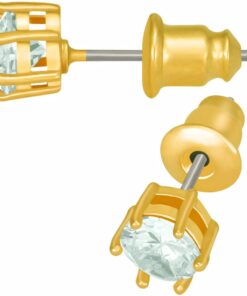 Gold Plated Cubic Zirconia Circle Birthstone Stud Earrings