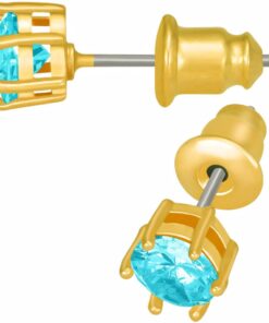 Gold Plated Cubic Zirconia Circle Birthstone Stud Earrings