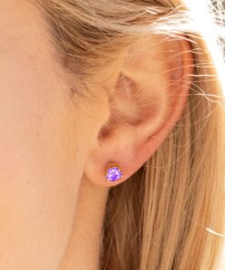 Gold Plated Cubic Zirconia Circle Birthstone Stud Earrings