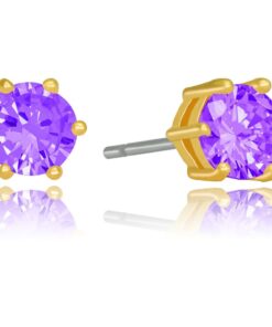 Gold Plated Cubic Zirconia Circle Birthstone Stud Earrings