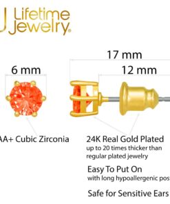 Gold Plated Cubic Zirconia Circle Birthstone Stud Earrings