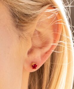 Gold Plated Cubic Zirconia Circle Birthstone Stud Earrings