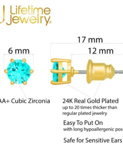 Gold Plated Cubic Zirconia Circle Birthstone Stud Earrings