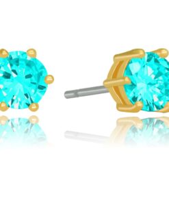Gold Plated Cubic Zirconia Circle Birthstone Stud Earrings