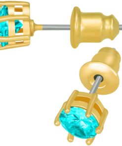 Gold Plated Cubic Zirconia Circle Birthstone Stud Earrings