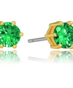 Gold Plated Cubic Zirconia Circle Birthstone Stud Earrings