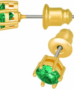Gold Plated Cubic Zirconia Circle Birthstone Stud Earrings