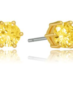 Gold Plated Cubic Zirconia Circle Birthstone Stud Earrings