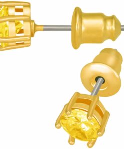 Gold Plated Cubic Zirconia Circle Birthstone Stud Earrings