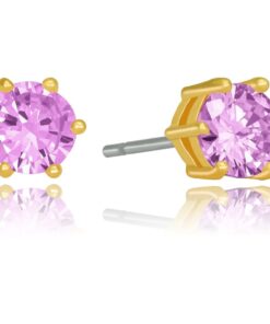 Gold Plated Cubic Zirconia Circle Birthstone Stud Earrings