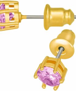 Gold Plated Cubic Zirconia Circle Birthstone Stud Earrings