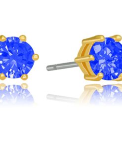 Gold Plated Cubic Zirconia Circle Birthstone Stud Earrings