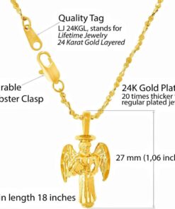 Gold Plated Guardian Angel Pendant Necklace
