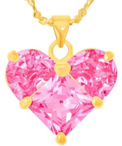 Gold Plated Pink Cubic Zirconia Heart Necklace
