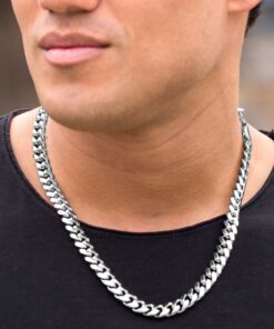 White Gold plated 11mm Cuban Link Chain (Rhodium)