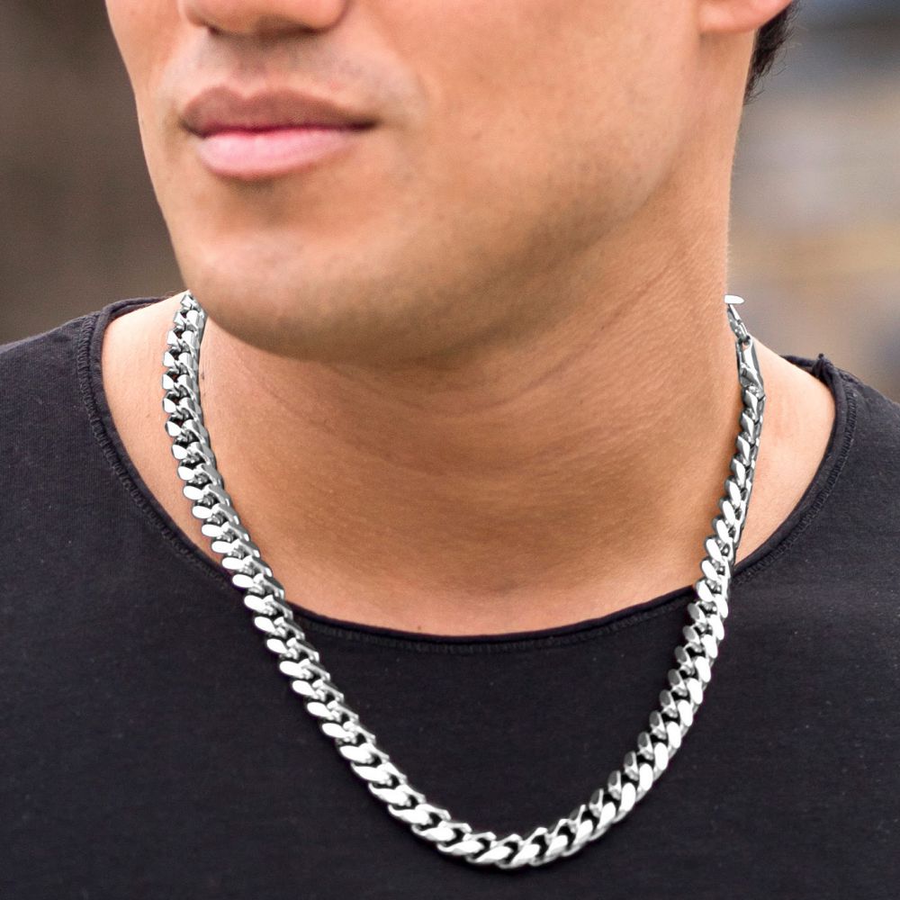 White Gold plated 11mm Cuban Link Chain (Rhodium)
