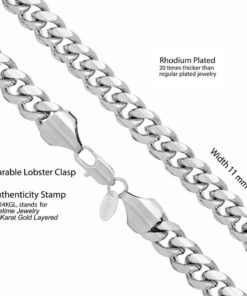 White Gold plated 11mm Cuban Link Chain (Rhodium)