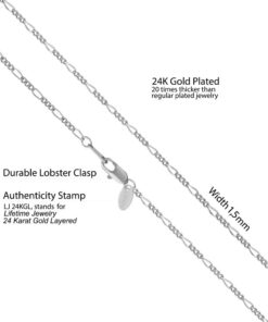 White Gold plated 1.5mm Figaro Chain (Rhodium)