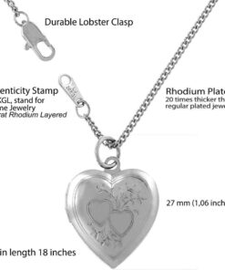 White Gold Plated Two Hearts Locket, Rhodium