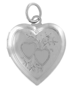 White Gold Plated Two Hearts Locket, Rhodium