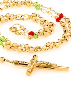 Gold Plated Rosary Necklace, Colorful Crystal Prayer Beads
