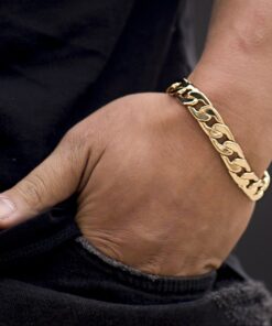 Gold plated 11mm Gold Cuban Link Bracelet Flat