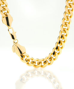 Gold Plated 11mm Gold Cuban Link Chain with quality tag and durable lobster clasp