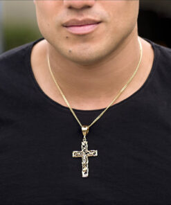 Man wearing Gold Plated Large Filigree Cross