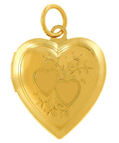 Gold Plated Heart Locket Necklace, Double Heart Style