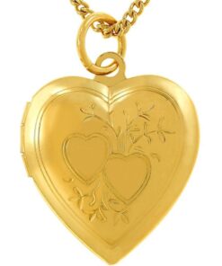 Gold Plated Heart Locket Necklace, Double Heart Style