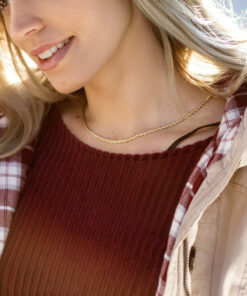 Gold Plated 2mm Rope Chain worn by a woman as her necklace