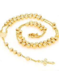 Small Rosary Necklace, Gold Over Bronze