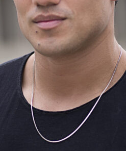 1.4mm Box Chain White Gold (Rhodium) Worn By Guy In Black As Necklace
