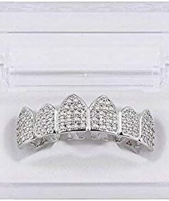 Alternative view of JINAO Grillz Diamond Grills for Your Teeth for Men Women 18K Gold Plated Iced Out Macro Pave Cubic Zirconia Mouth Grill with Extra Molding Bars Included