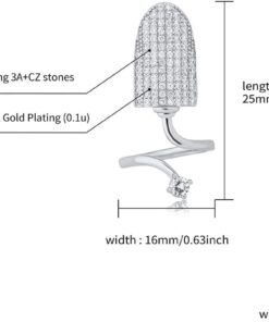 Alternative view of JINAO 14K 6 Times Gold Platinum Plated Full Bling Iced Out CZ Finger Nail Ring for Women Finger Rings for Women Unique Fingernail Protective Nail Cap Cover Ring