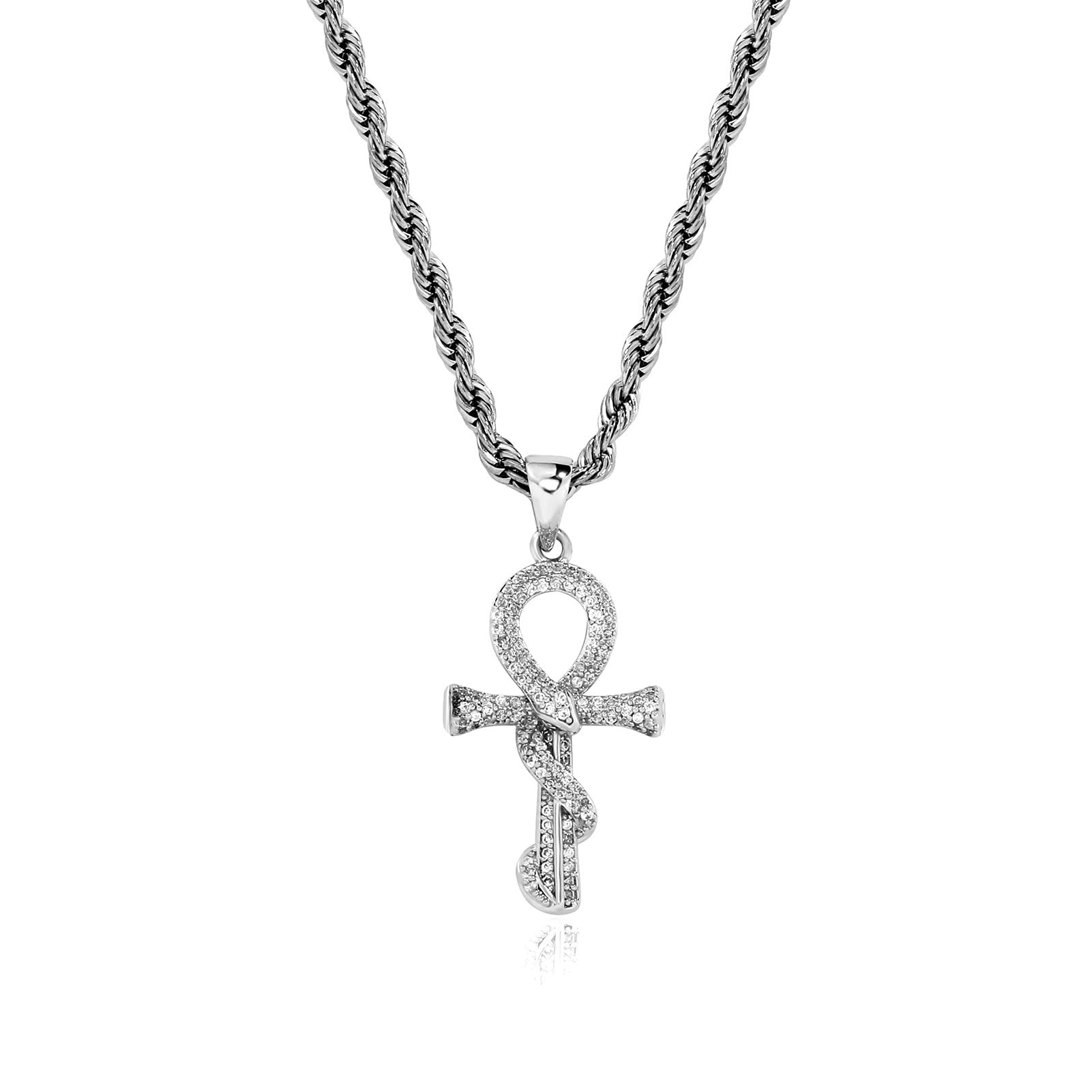 JINAO Ankh Cross Necklace for Men 14K Gold Plated - Snake Coiled Egyptian Symbol Cross Pendant with 5A Cubic Zirconia, 24" Rope Chain Men??s Jewelry - Image 8