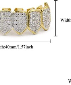 Alternative view of JINAO 18K Gold Plated Iced Out CZ Grillz Fang Top Bottom Mouth Teeth Grills Set for Men Women