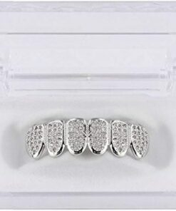 Alternative view of JINAO Grillz Grills for Your Teeth Simulated Diamond Teeth Grillz with Extra Molding Bars Included 18K Gold Plated All Iced Out Cubic Zirconia Golden Teeth for Men Women