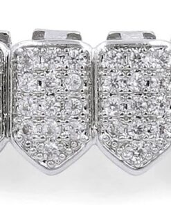 JINAO 18K Gold Plated Iced out CZ Fang Top Bottom Mouth Teeth Grills Set (SILVER BOTTOM)