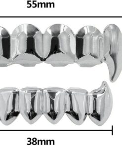 Alternative view of JINAO Vampire Teeth Fang Grillz 18K Gold Silver Plated Hip Hop Fangs Top Bottom Teeth Grills for Your Teeth Set for Men and Women