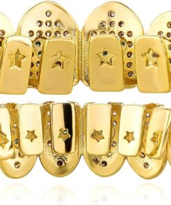 Alternative view of JINAO 18K Gold Plated Heart Grillz for Teeth with Iced Diamond CZ 6 Teeth for Men Women Rapper Costume Extra Molding Bars