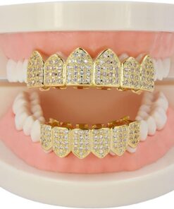Alternative view of JINAO Grillz Diamond Grills for Your Teeth for Men Women 18K Gold Plated Iced Out Macro Pave Cubic Zirconia Mouth Grill with Extra Molding Bars Included